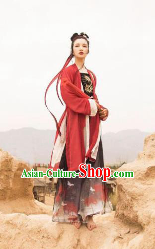 Ancient China Song Dynasty Young Lady Embroidered Costume Blouse and Pants Complete Set