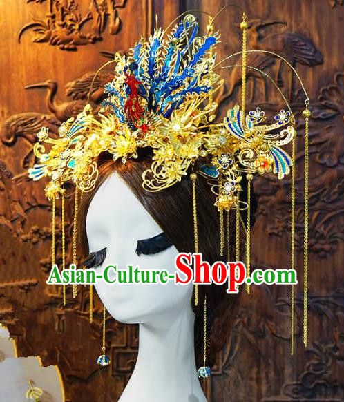 Chinese Handmade Classical Queen Luxurious Phoenix Coronet Hairpins Tassel Hair Accessories Ancient Bride Headwear for Women