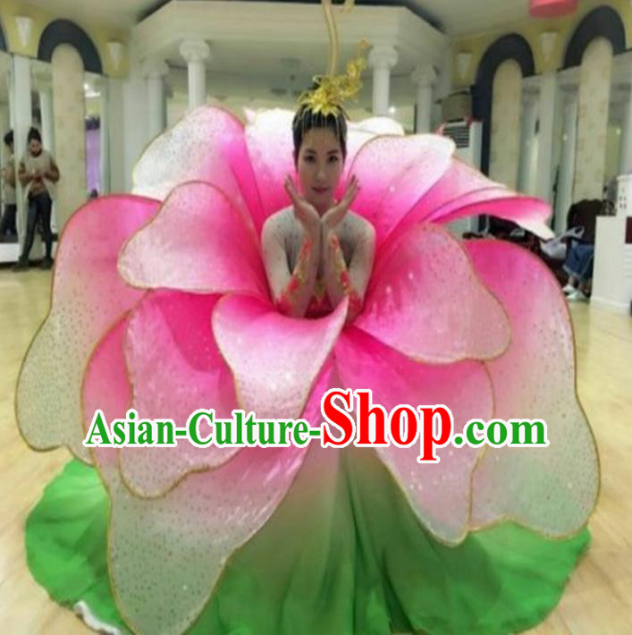 Professional Modern Dance Stage Performance Lotus Dance Dress Flowers Costume for Women