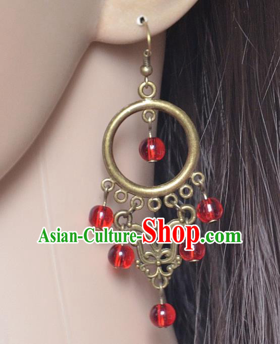European Western Bride Vintage Jewelry Accessories Eardrop Renaissance Red Beads Gothic Earrings for Women
