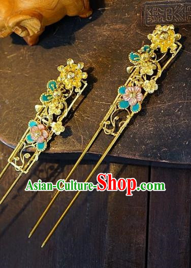 Chinese Handmade Classical Hair Accessories Golden Hair Clip Ancient Hanfu Hairpins for Women