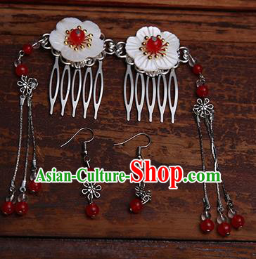 Handmade Chinese Ancient Hair Accessories Red Beads Tassel Hair Comb Hairpins for Women