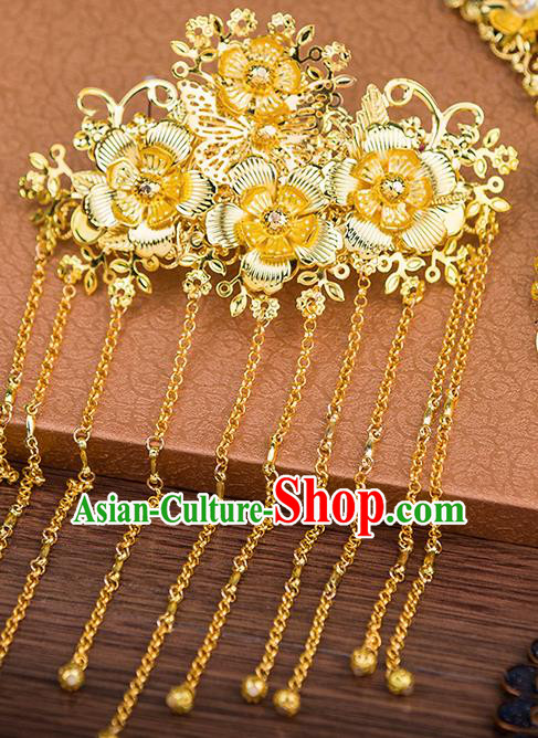 Handmade Asian Chinese Ancient Palace Lady Hair Accessories Hanfu Golden Tassel Hair Comb for Women