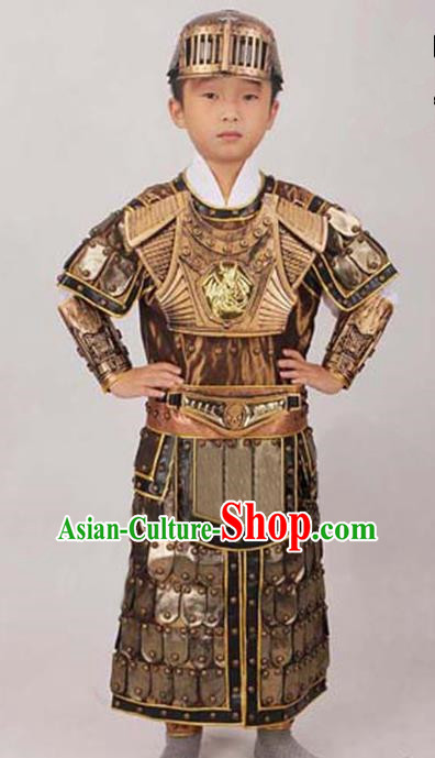 Traditional Ancient Chinese General Soldier Helmet and Armour Clothing for Kids