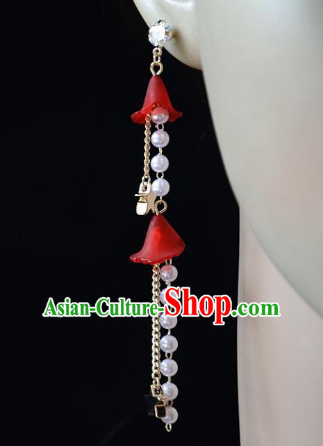 European Western Bride Vintage Red Petunia Tassel Eardrop Accessories Renaissance Earrings for Women