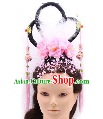 Handmade Asian Chinese Ancient Palace Lady Fairy Hair Accessories Wig and Hairpins for Kids
