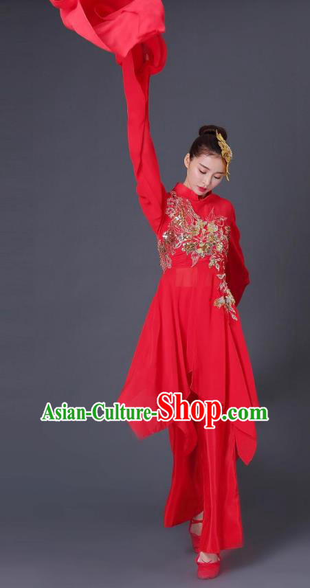 Traditional Chinese Classical Dance Water Sleeve Red Costume, China Folk Dance Yangko Clothing for Women