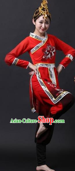 Traditional Chinese Yangge Folk Dance Water Sleeve Costume, China Yanko Drum Dance Clothing for Women