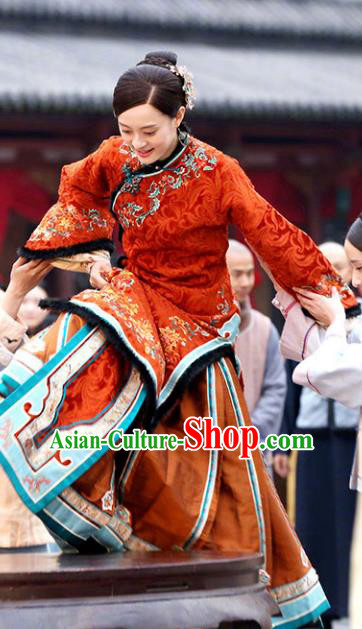 Traditional Chinese Late Qing Dynasty Young Mistress Embroidered Costume Red Xiuhe Suits for Women