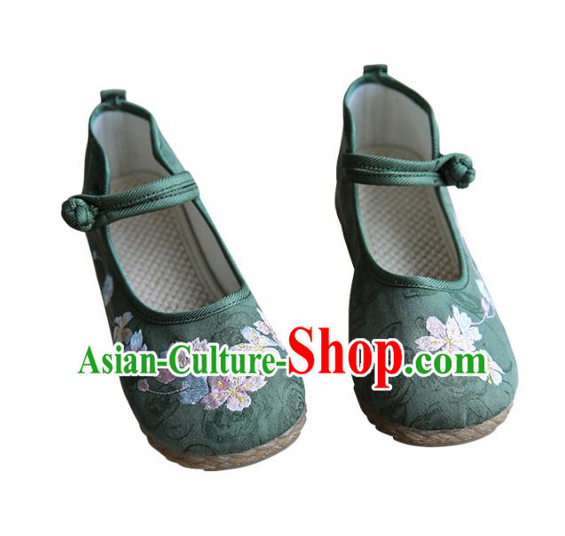 Traditional Chinese Green Shoes Wushu Shoes Hanfu Shoes Embroidered Shoes