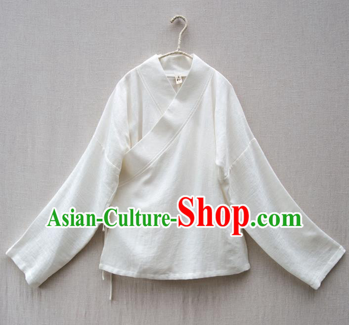 Traditional Chinese National Costume Cheongsam White Blouse Tangsuit Shirts for Women