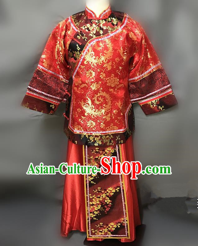 Traditional Chinese Qing Dynasty Young Mistress Costume Ancient Embroidered Red Xiuhe Suit for Women