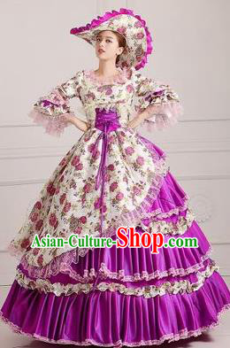 Traditional European Court Princess Renaissance Costume Dance Ball Purple Layered Full Dress for Women