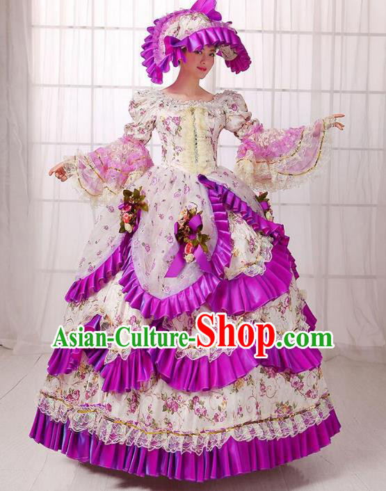 Traditional European Court Noblewoman Renaissance Costume Dance Ball Princess Purple Dress for Women
