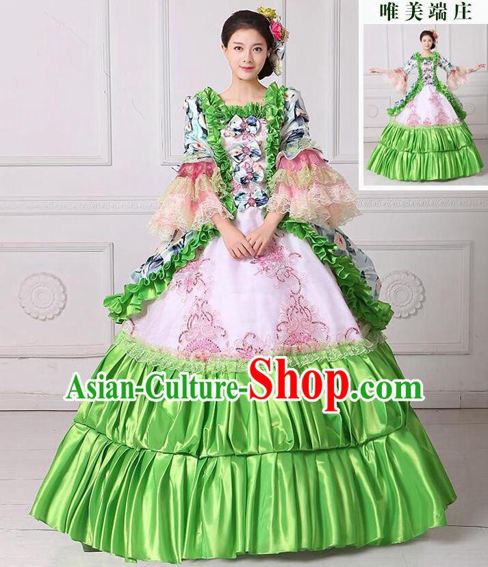 Traditional European Court Noblewoman Renaissance Costume Dance Ball Princess Green Dress for Women