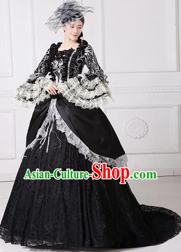 Traditional European Court Noblewoman Renaissance Costume Dance Ball Princess Black Lace Dress for Women
