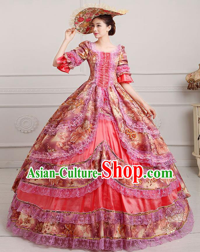 Traditional European Court Princess Renaissance Costume Stage Performance Dance Ball Dowager Pink Full Dress for Women