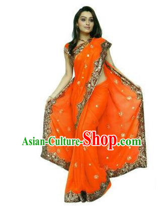 Traditional Asian India Stage Performance Costume Hindustan Indian National Orange Dress Clothing for Women