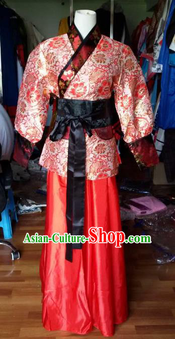 Traditional China Ancient Han Dynasty Royal Princess Costume Red Hanfu Curving-front Robe for Women