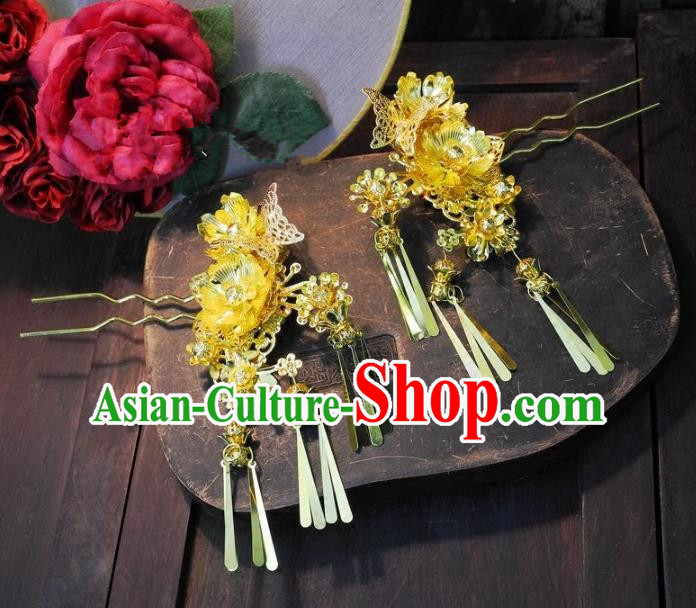 Chinese Handmade Classical Hair Accessories Ancient Wedding Hanfu Golden Hair Clips Hairpins for Women