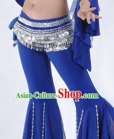 Asian Indian Belly Dance Argent Paillette Waistband Accessories India National Dance Royalblue Belts for Women