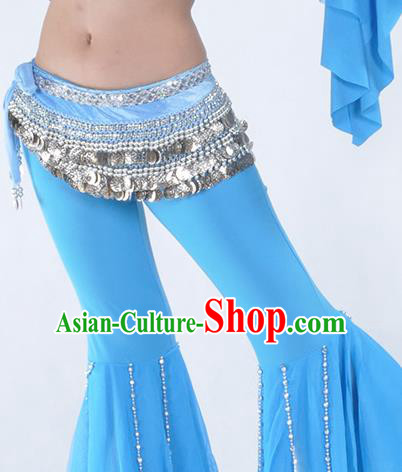Asian Indian Belly Dance Argent Paillette Waistband Accessories India National Dance Blue Belts for Women