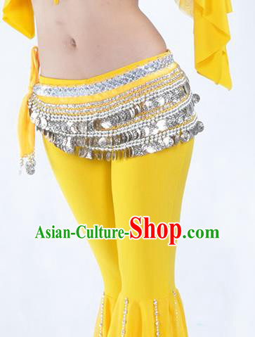 Asian Indian Belly Dance Argent Paillette Waistband Accessories India National Dance Yellow Belts for Women