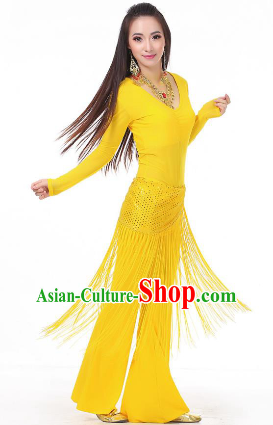 Asian Indian Belly Dance Yellow Costume Stage Performance India Raks Sharki Dress for Women