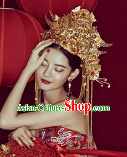 Chinese Handmade Classical Hair Accessories Ancient Wedding Phoenix Coronet Hanfu Headwear for Women