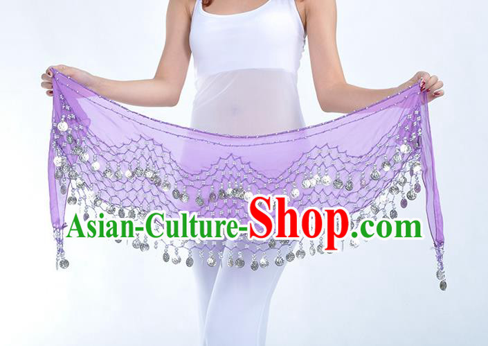 Asian Indian Belly Dance Argent Paillette Purple Silk Waistband Accessories India Raks Sharki Belts for Women