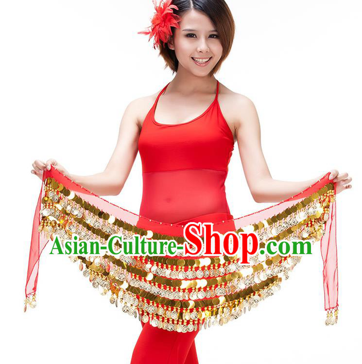 Asian Indian Belly Dance Paillette Waist Chain Red Waistband India Raks Sharki Belts for Women