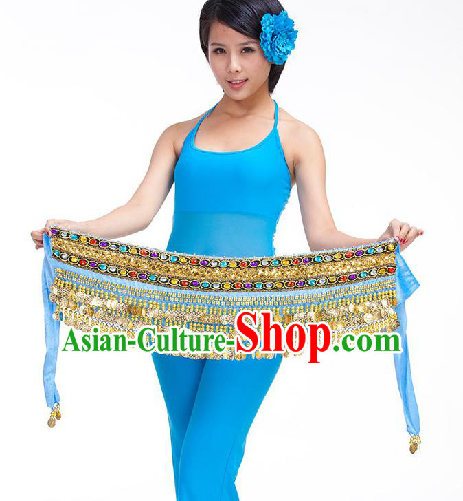 Asian Indian Belly Dance Blue Waistband Accessories India Raks Sharki Diamante Belts for Women