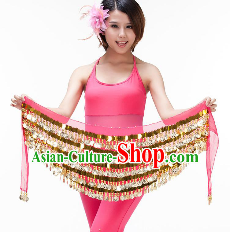 Asian Indian Belly Dance Paillette Waist Chain Peach Pink Waistband India Raks Sharki Belts for Women