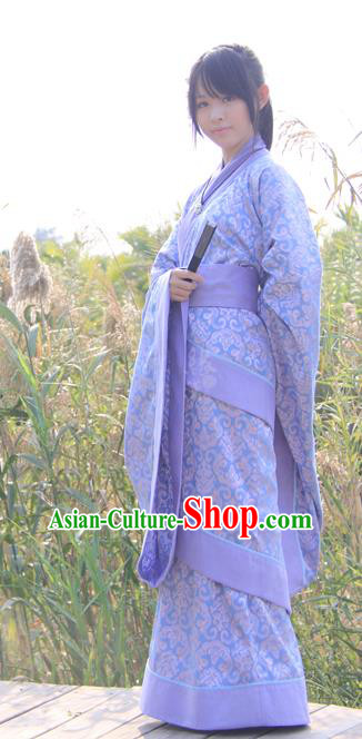 China Ancient Han Dynasty Young Lady Costume Princess Hanfu Curving-front Robe for Women