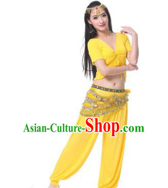 Asian Indian Belly Dance Costume Stage Performance Yellow Outfits, India Raks Sharki Dress for Women