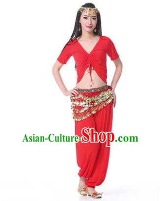 Asian Indian Belly Dance Costume Stage Performance Red Outfits, India Raks Sharki Dress for Women