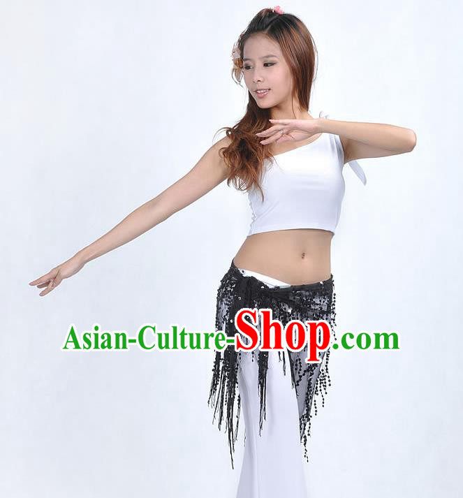 Asian Indian Belly Dance Paillette Black Buttocks Scarf Waistband India Raks Sharki Belts for Women