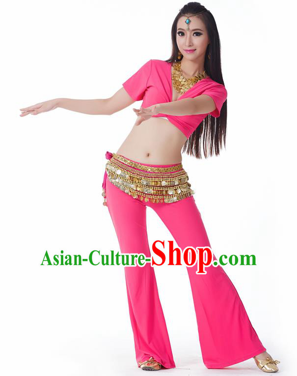 Asian Indian Belly Dance Costume Stage Performance Yoga Rosy Outfits, India Raks Sharki Dress for Women