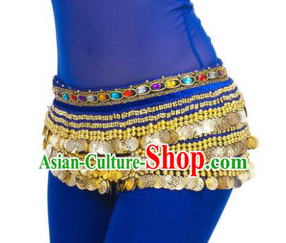 Asian Indian Belly Dance Paillette Royalblue Waist Chain Tassel Waistband India Raks Sharki Belts for Women