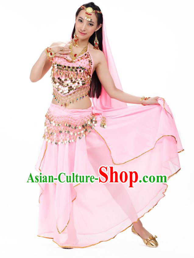 Asian Indian Belly Dance Pink Costume Stage Performance Outfits, India Raks Sharki Dress for Women
