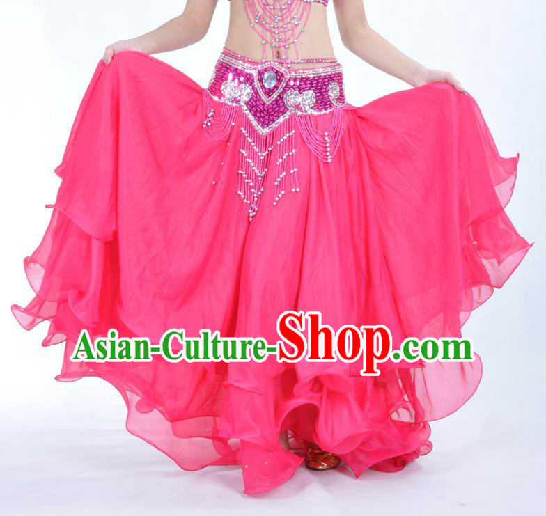 Asian Indian Belly Dance Costume Stage Performance Rosy Expansion Skirt, India Raks Sharki Dress for Women