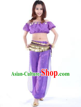 Asian Indian Belly Dance Costume Stage Performance Yoga Purple Uniform, India Raks Sharki Dress for Women