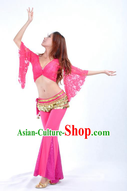Indian Belly Dance Rosy Lace Costume India Raks Sharki Suits Oriental Dance Clothing for Women