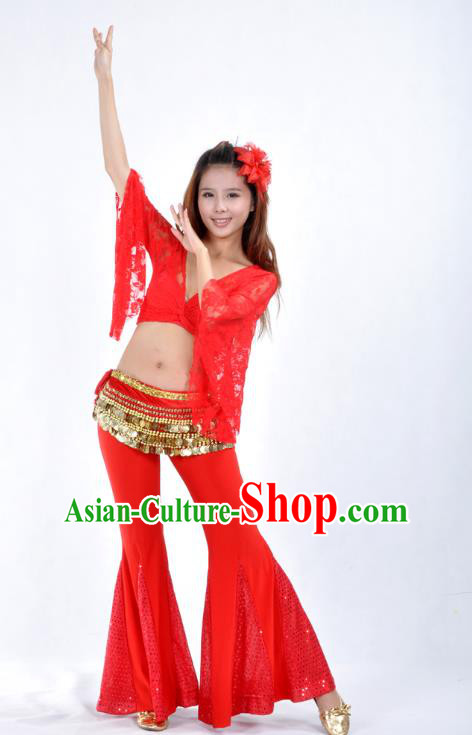 Indian Belly Dance Red Lace Costume India Raks Sharki Suits Oriental Dance Clothing for Women