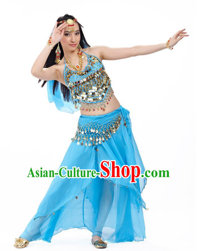 Top Indian Belly Dance Costume Oriental Dance Blue Dress, India Raks Sharki Clothing for Women