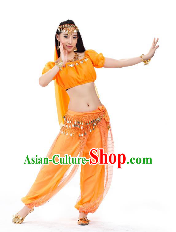 Top Indian Bollywood Belly Dance Costume Oriental Dance Orange Dress, India Raks Sharki Clothing for Women