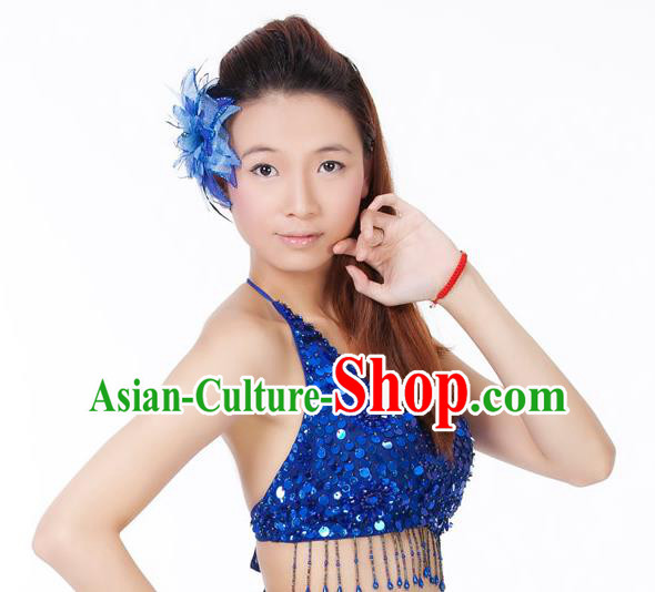 Top Indian Bollywood Belly Dance Costume Oriental Dance Royalblue Paillette Brassiere for Women