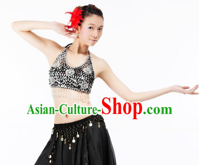 Top Indian Bollywood Belly Dance Costume Oriental Dance Argent Paillette Brassiere for Women