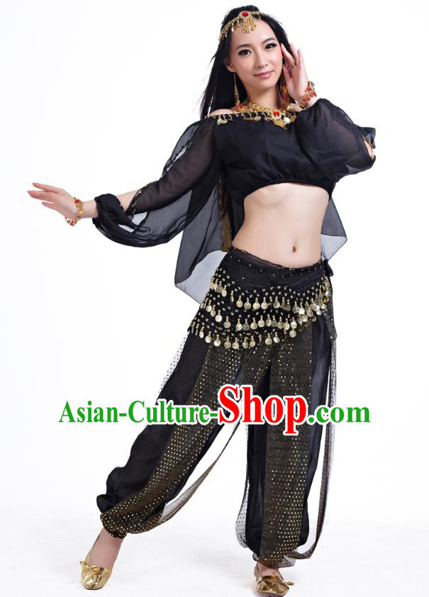 Top Indian Bollywood Belly Dance Black Costume Oriental Dance Stage Performance Clothing for Women