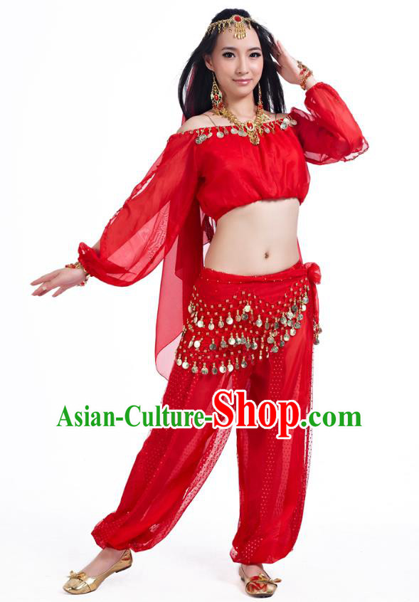 Top Indian Bollywood Belly Dance Red Costume Oriental Dance Stage Performance Clothing for Women